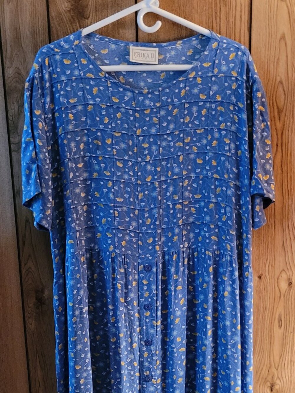 Erika II Lovely Blue & Yellow Calico Print Long Short Sleeve Dress Size 1X